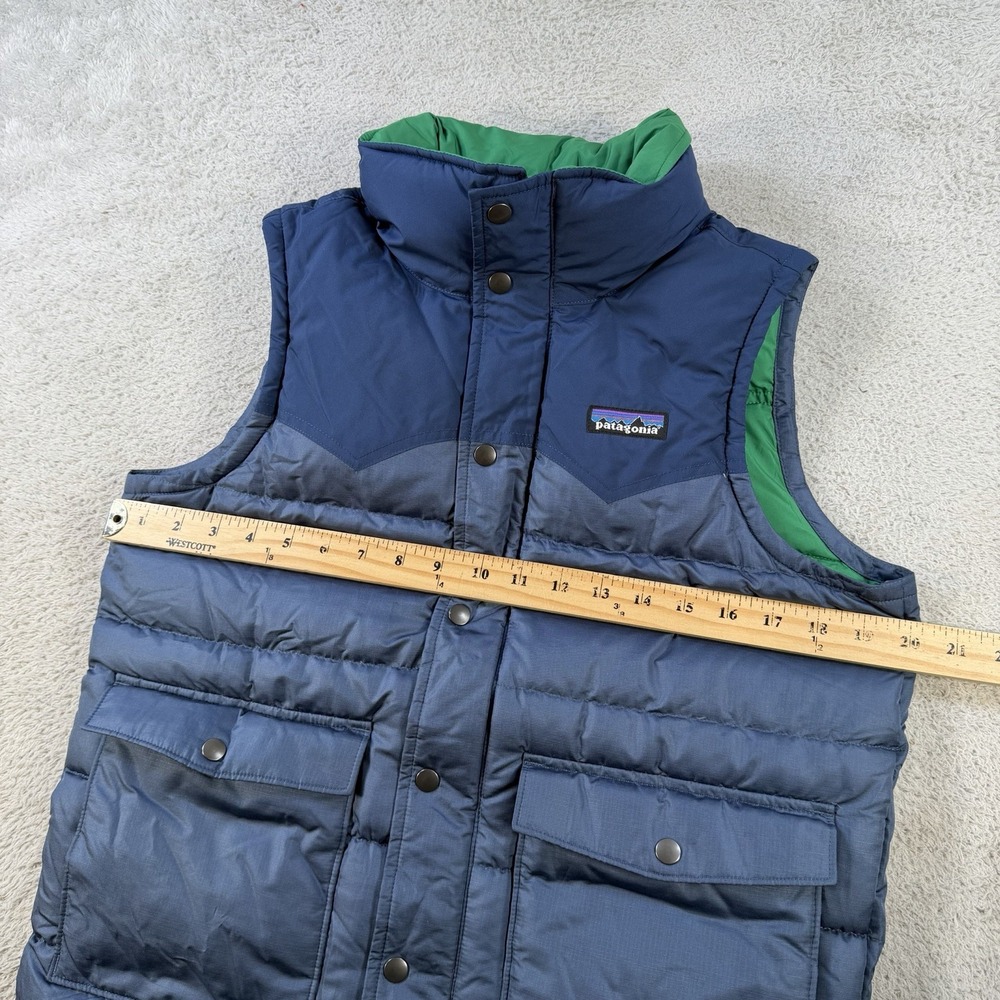 Patagonia Puffer Vest Mens XS Blue Goose Down Insulated Snap Front Hiking - Picture 5 of 10